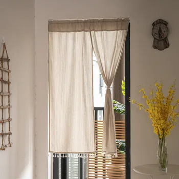 Дверная занавеска из хлопка и льна в японском стиле, Жаккардовая полосатая перегородка, занавеска для кухни, гостиной, спальни, Декоративная занавеска