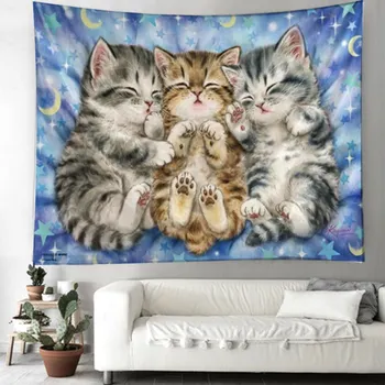 Милый кот, настенный гобелен, декор в стиле хиппи, одеяло, висящее дома, спальня, гостиная, украшение с мультяшными животными