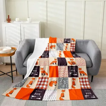 Детское фланелевое флисовое одеяло с мультяшной лисой, милое пушистое одеяло с лисой для кровати, дивана-кушетки, Всесезонная природа и дикая природа