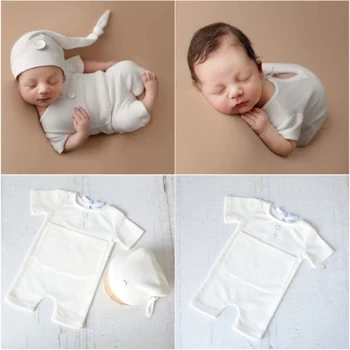 Шапочка для новорожденных от 0 до 2 месяцев, комбинезоны с короткими рукавами, комплект одежды для детской фотосессии