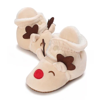 Детская зимняя теплая хлопчатобумажная обувь Christmas Elk First Walker, зимние ботинки, нескользящая обувь для ходьбы на мягкой подошве