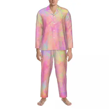 Пижамы с неоновой краской, осенние пижамные комплекты с принтом Tie Dye, свободные пижамные комплекты Оверсайз, мужская удобная ночная одежда на заказ