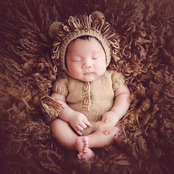 Мультяшный Стиль Льва Дышащая Вязаная Шерстяная Шапка Одежда Костюм Для Фотосъемки Новорожденных Одежда