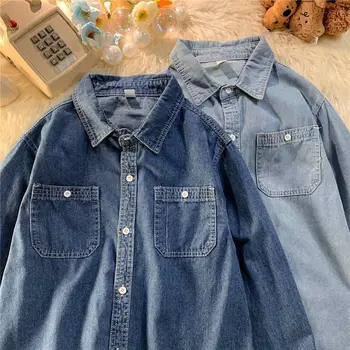 Мужскую джинсовую рубашку из японского хлопка, модную уличную одежду, универсальную тонкую джинсовую куртку, весенне-осенние повседневные топы, мужские рубашки C25