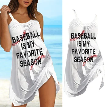 Женское платье, летнее повседневное платье-жилет с бейсбольным принтом, платья на лето