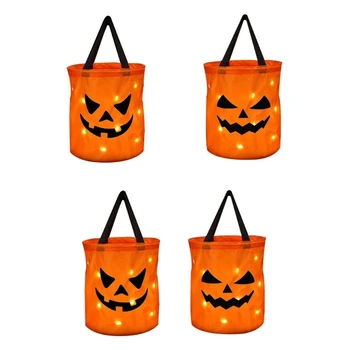 Многоразовые сумки на шнурках для Хэллоуина, тканевые мешочки для конфет из тыквы для вечеринок и подарков T84E