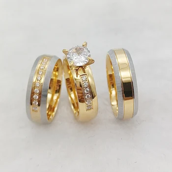 3 шт. комплекты обручальных колец для пар для мужчин и женщин из 18-каратного золота с ювелирным покрытием, кольцо с цирконом и бриллиантом