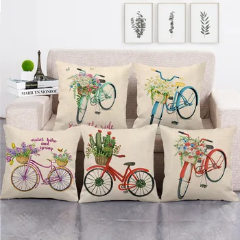 Велосипедные наволочки с цветочным рисунком, акварельные велосипедные наволочки для дивана-кровати для девочек, наволочки из хлопка и льна, декоративные 45x45 см