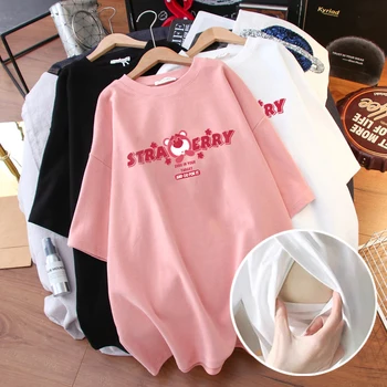Летняя футболка для беременных с коротким рукавом, одежда для кормящих матерей с модным принтом, одежда для грудного вскармливания, топы для женщин в период лактации после родов