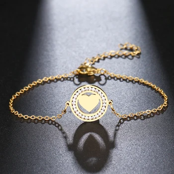 Браслет с кристаллами из нержавеющей стали CACANA 316L Классические Круглые браслеты в виде сердца Золотого цвета, Обручальные для женщин, подарочные украшения