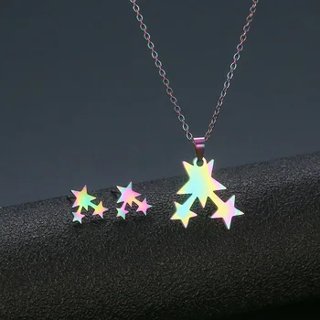 Набор сережек-ожерелий в виде звезд из нержавеющей стали, Женский набор разноцветных подвесок в виде метеора из нержавеющей стали, цепочка, серьги Оптом