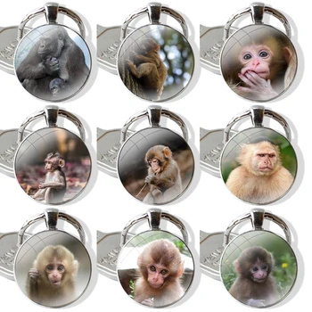 брелок-обезьянка со стеклянным кабошоном, брелки для ключей ручной работы