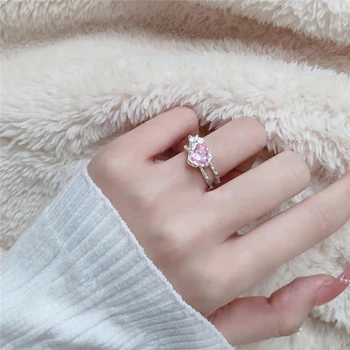 Корейская девушка в форме сердца с розовым бриллиантом открытое кольцо из стерлингового серебра модные легкие роскошные сладкие аксессуары для свиданий party essential