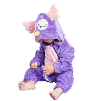 Пижамы С Совой Для Маленьких Мальчиков И Девочек, Фиолетовая Зимняя Пижама С Животными Кигуруми, Цельная Пижама Для Косплея, Подарок Для Новорожденных
