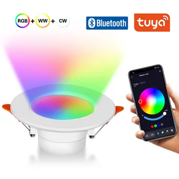 RGB светодиодный светильник 10 Вт Потолочный светильник-прожектор Tuya Bluetooth Smart Life APP Control Теплый / холодный белый с регулируемой яркостью 220 В для кухни