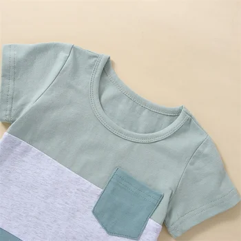 Комплект летней одежды для маленьких мальчиков, футболка с круглым вырезом и полосатым принтом, однотонные шорты с эластичной талией