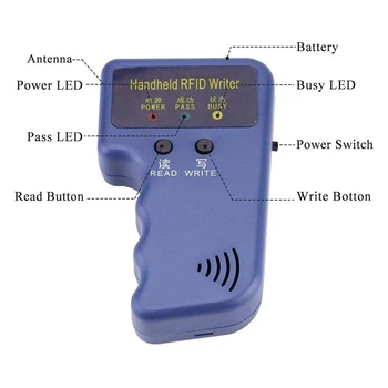 Копировальный Аппарат RFID ID с частотой 125 кГц, Ручной Считыватель Идентификационных Карт, Дубликатор для записи + 6 Штук Брелоков + 6 Штук Карт-ключей С Усовершенствованным Чипом