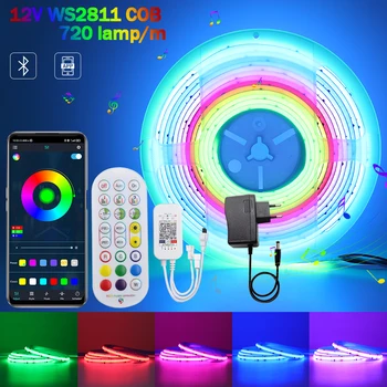 RGB Адресуемая COB Светодиодная Лента Bluetooth WiFi 12V 24V WS2811 Pixel Full Dream Color Гибкая Светодиодная Лента 720LEDs/ m Smart LED