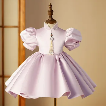 Детские вечерние платья для девочек, детское праздничное платье на день рождения 2023, Роскошное пышное бальное платье, вечернее платье для выпускного вечера, блестящее фиолетовое платье