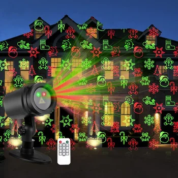 Красно-Зеленая Звезда Показывает Рождественский Лазерный Проектор с 12 Узорами Светодиодной Проекции с Дистанционным Прожектором Ландшафтного Проектора