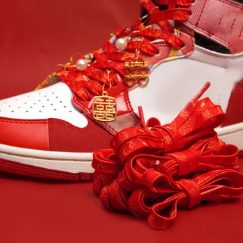 Свадебные Красные Шнурки Эластичные Шнурки Для Обуви Туризм На Открытом Воздухе Спорт Китайский Стиль Индивидуальность Плоские Шнурки Для Обуви Плоский Шнурок