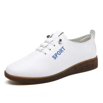 Женская обувь для медсестер, новинка 2023 года, простые женские белые туфли-балетки из воловьей кожи на плоской подошве со шнуровкой в британском стиле, повседневные белые туфли для женщин