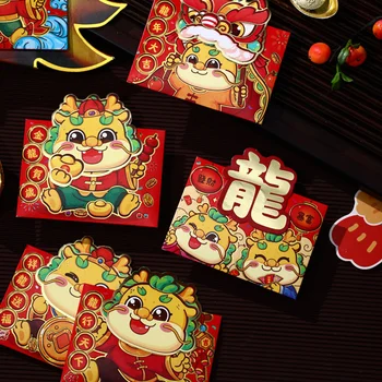 6шт 2024 Весенний Фестиваль Красные Конверты Год Дракона Китайский Новый Год Счастливый Денежный Мешок Красные Пакеты Лунный Год Декор Подарки